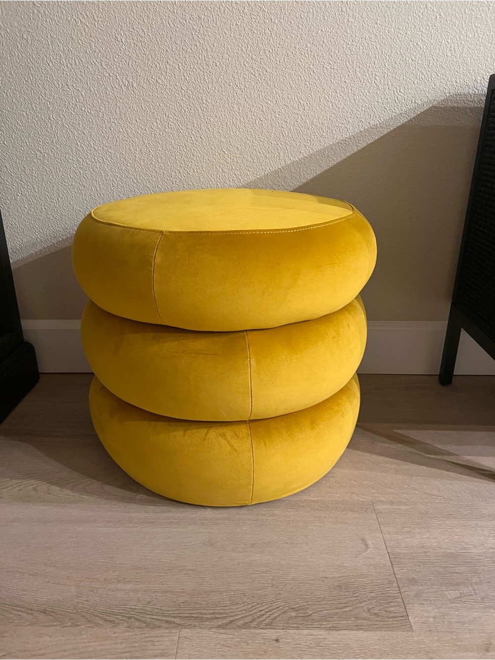 Cost Plus World Market Yellow Velvet Stackable Pouf